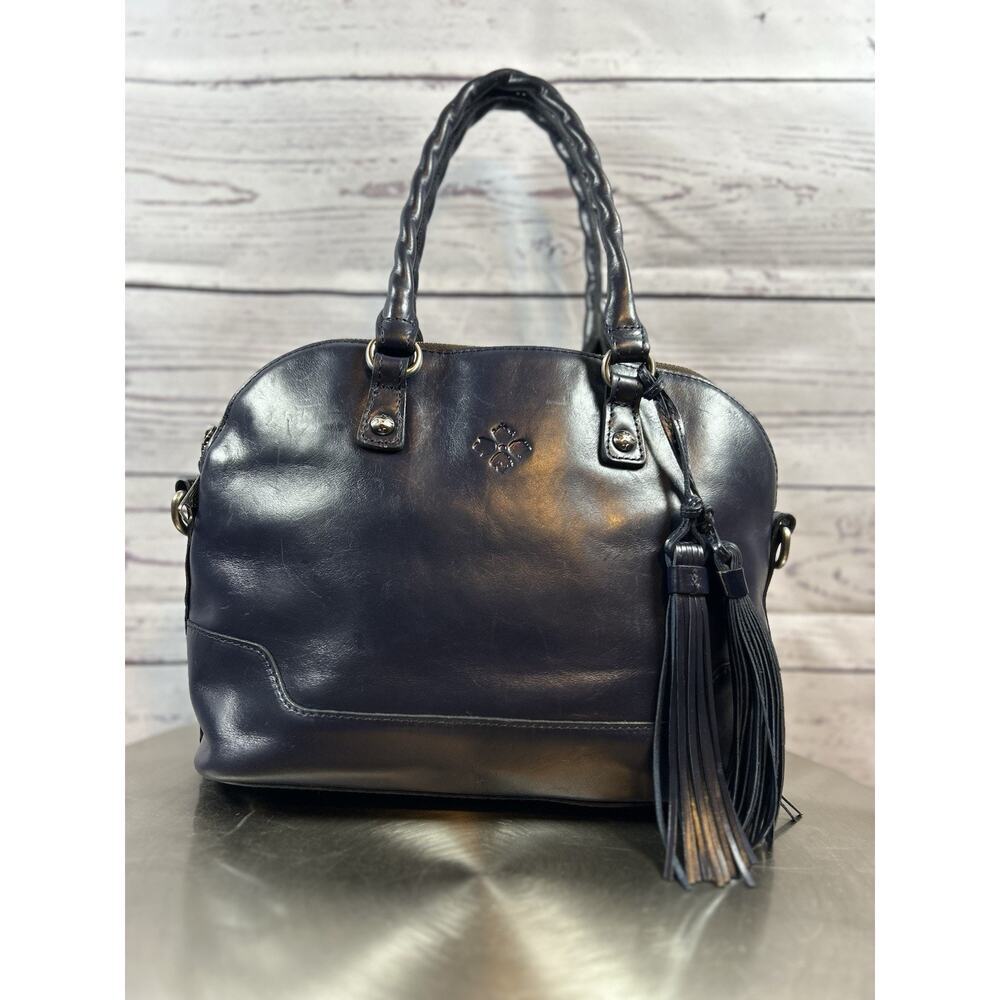 Patricia Nash Chia Leather Dome Satchel Ocean Blue Convertible Handbag - Picture 1 of 9